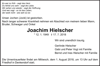 Traueranzeige von Joachim Hielscher von Eßlinger Zeitung/Cannstatter Zeitung