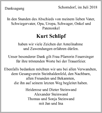 Traueranzeige von Kurt Schlipf von Eßlinger Zeitung/Cannstatter Zeitung
