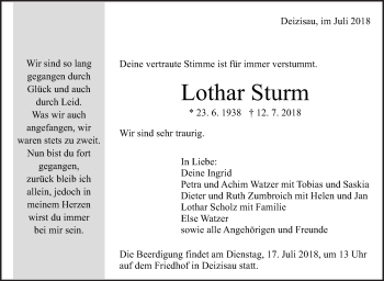 Traueranzeige von Lothar Sturm von Eßlinger Zeitung/Cannstatter Zeitung