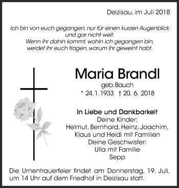 Traueranzeige von Maria Brandl von Eßlinger Zeitung/Cannstatter Zeitung