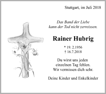Traueranzeige von Rainer Hubrig von Eßlinger Zeitung/Cannstatter Zeitung