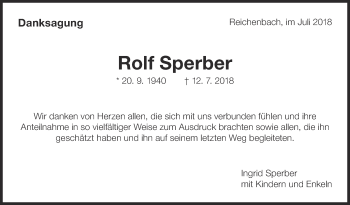 Traueranzeige von Rolf Sperber von Eßlinger Zeitung/Cannstatter Zeitung