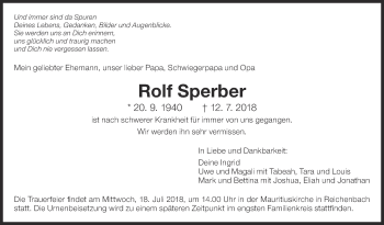 Traueranzeige von Rolf Sperber von Eßlinger Zeitung/Cannstatter Zeitung