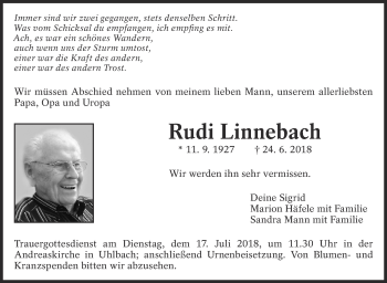 Traueranzeige von Rudi Linnebach von Eßlinger Zeitung/Cannstatter Zeitung