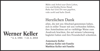 Traueranzeige von Werner Keller von Eßlinger Zeitung/Cannstatter Zeitung