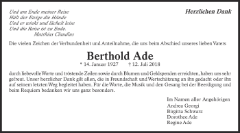Traueranzeige von Berthold Ade von Eßlinger Zeitung/Cannstatter Zeitung
