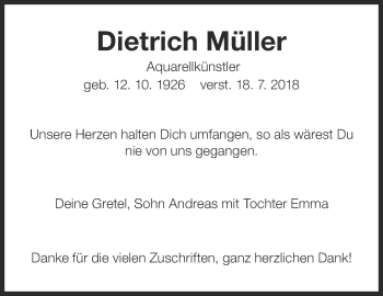 Traueranzeige von Dietrich Müller von Eßlinger Zeitung/Cannstatter Zeitung
