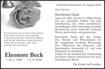Traueranzeige von Eleonore Beck von Eßlinger Zeitung/Cannstatter Zeitung