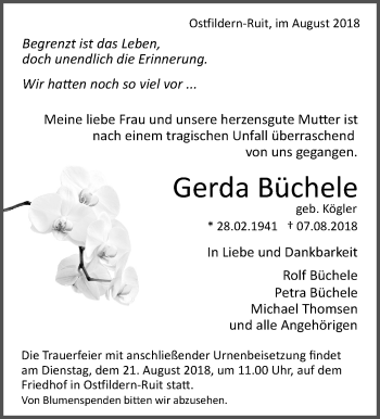 Traueranzeige von Gerda Büchele von Eßlinger Zeitung/Cannstatter Zeitung