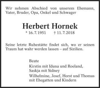 Traueranzeige von Herbert Hornek von Eßlinger Zeitung/Cannstatter Zeitung