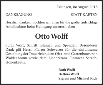 Traueranzeige von Otto Wolff von Eßlinger Zeitung/Cannstatter Zeitung