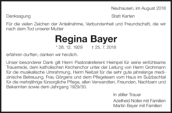 Traueranzeige von Regina Bayer von Eßlinger Zeitung/Cannstatter Zeitung