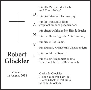 Traueranzeige von Robert Glöckler von Eßlinger Zeitung/Cannstatter Zeitung