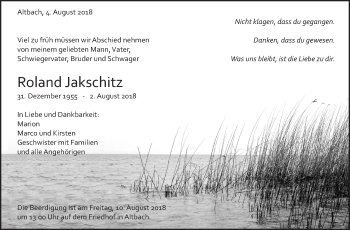 Traueranzeige von Roland Jakschitz von Eßlinger Zeitung/Cannstatter Zeitung