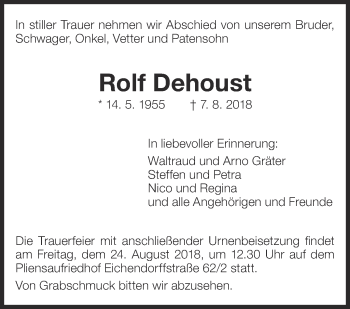 Traueranzeige von Rolf Dehoust von Eßlinger Zeitung/Cannstatter Zeitung