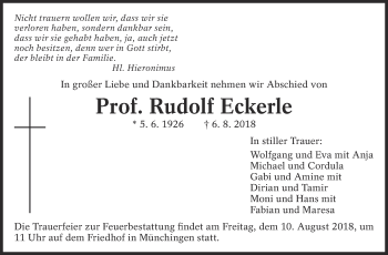 Traueranzeige von Rudolf Eckerle von Eßlinger Zeitung/Cannstatter Zeitung