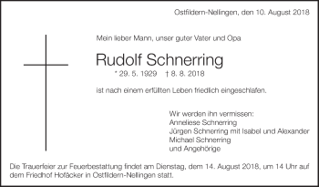 Traueranzeige von Rudolf Schnerring von Eßlinger Zeitung/Cannstatter Zeitung