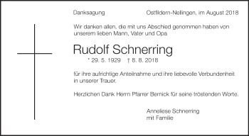 Traueranzeige von Rudolf Schnerring von Eßlinger Zeitung/Cannstatter Zeitung