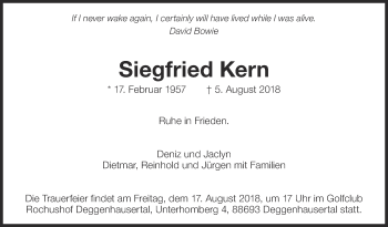 Traueranzeige von Siegfried Kern von Eßlinger Zeitung/Cannstatter Zeitung