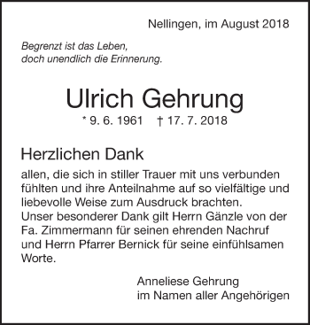 Traueranzeige von Ulrich Gehrung von Eßlinger Zeitung/Cannstatter Zeitung