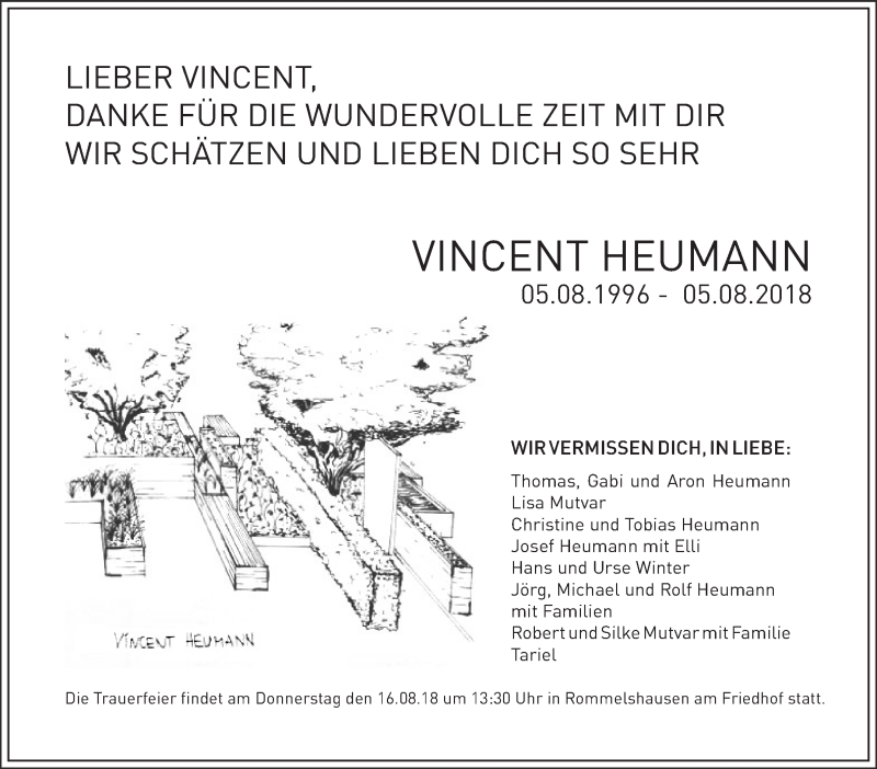  Traueranzeige für Vincent Heumann vom 11.08.2018 aus Eßlinger Zeitung/Cannstatter Zeitung