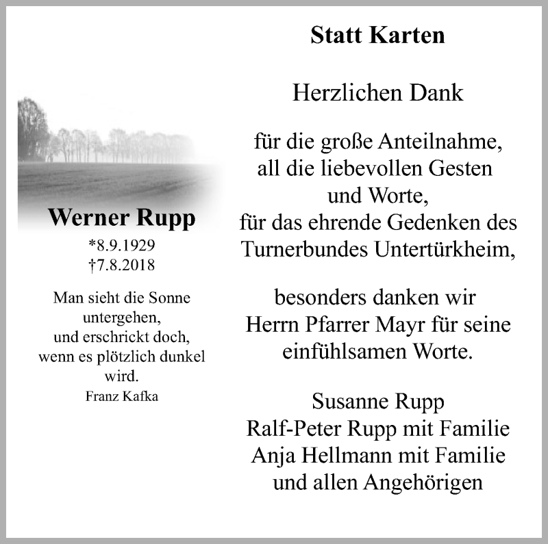  Traueranzeige für Werner Rupp vom 16.08.2018 aus Eßlinger Zeitung/Cannstatter Zeitung