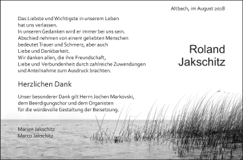 Traueranzeige von Roland Jakschitz von Eßlinger Zeitung/Cannstatter Zeitung