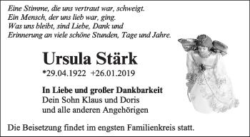 Traueranzeige von Ursula Stärk von Eßlinger Zeitung/Cannstatter Zeitung