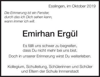 Traueranzeige von Emirhan Ergül von Eßlinger Zeitung/Cannstatter Zeitung