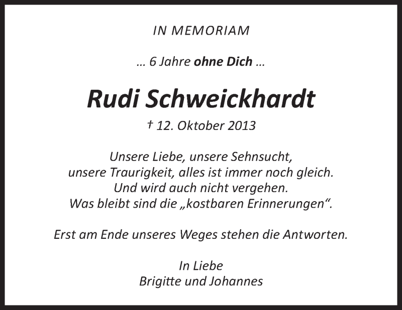  Traueranzeige für Rudolf Schweickhardt vom 12.10.2019 aus Eßlinger Zeitung/Cannstatter Zeitung