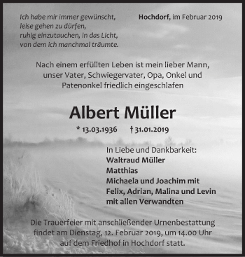 Traueranzeige von Albert Müller von Eßlinger Zeitung/Cannstatter Zeitung