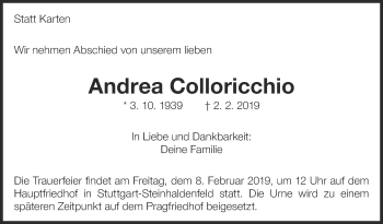 Traueranzeige von Andrea Colloricchio von Eßlinger Zeitung/Cannstatter Zeitung
