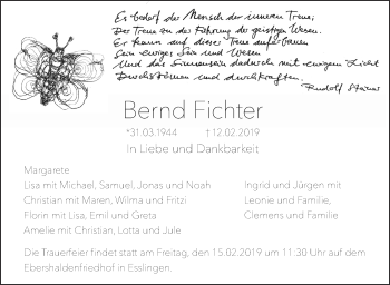 Traueranzeige von Bernd Fichter von Eßlinger Zeitung/Cannstatter Zeitung