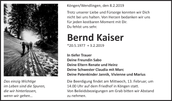 Traueranzeige von Bernd Kaiser von Eßlinger Zeitung/Cannstatter Zeitung