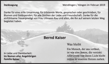 Traueranzeige von Bernd Kaiser von Eßlinger Zeitung/Cannstatter Zeitung