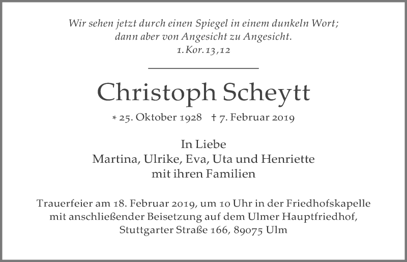  Traueranzeige für Christoph Scheytt vom 13.02.2019 aus Eßlinger Zeitung/Cannstatter Zeitung