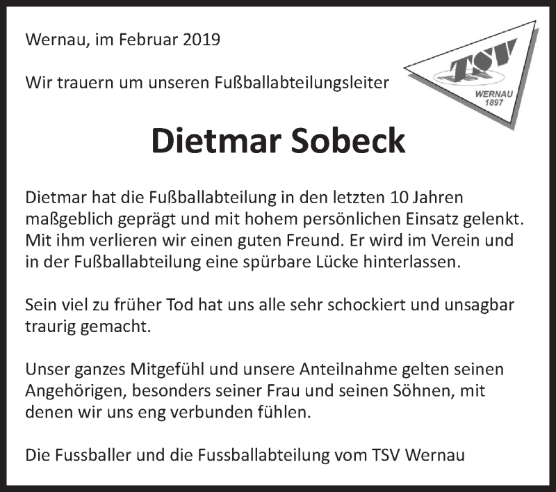  Traueranzeige für Dietmar Sobeck vom 28.02.2019 aus Eßlinger Zeitung/Cannstatter Zeitung