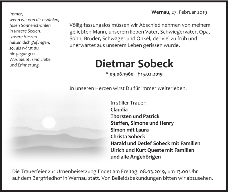  Traueranzeige für Dietmar Sobeck vom 27.02.2019 aus Eßlinger Zeitung/Cannstatter Zeitung