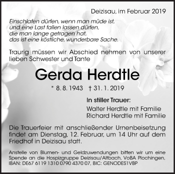 Traueranzeige von Gerda Herdtle von Eßlinger Zeitung/Cannstatter Zeitung