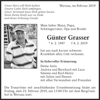 Traueranzeige von Günter Grasser von Eßlinger Zeitung/Cannstatter Zeitung