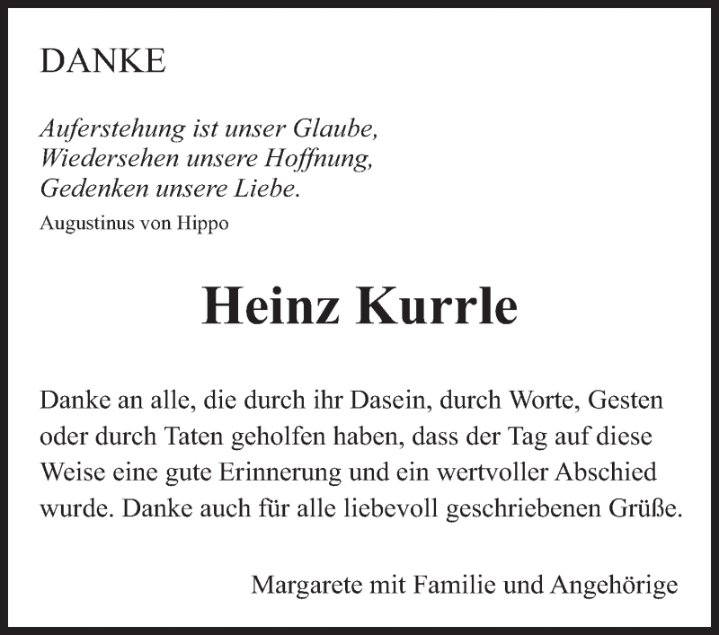  Traueranzeige für Heinz Kurrle vom 23.02.2019 aus Eßlinger Zeitung/Cannstatter Zeitung
