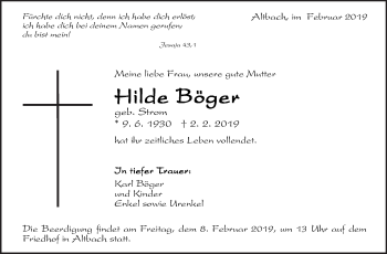 Traueranzeige von Hilde Böger von Eßlinger Zeitung/Cannstatter Zeitung