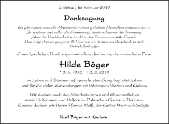 Traueranzeige von Hilde Böger von Eßlinger Zeitung/Cannstatter Zeitung