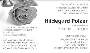 Traueranzeige von Hildegard Polzer von Eßlinger Zeitung/Cannstatter Zeitung