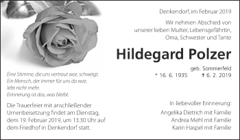 Traueranzeige von Hildegard Polzer von Eßlinger Zeitung/Cannstatter Zeitung