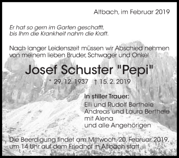 Traueranzeige von Josef Schuster von Eßlinger Zeitung/Cannstatter Zeitung