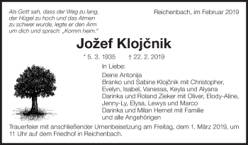 Traueranzeige von Jozef Klojcnik von Eßlinger Zeitung/Cannstatter Zeitung