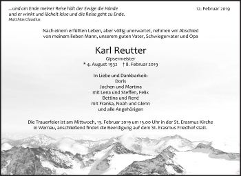 Traueranzeige von Karl Reutter von Eßlinger Zeitung/Cannstatter Zeitung