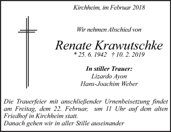 Traueranzeige von Renate Krawutschke von Eßlinger Zeitung/Cannstatter Zeitung