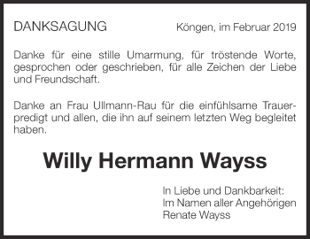 Traueranzeige von Willy Hermann Wayss von Eßlinger Zeitung/Cannstatter Zeitung